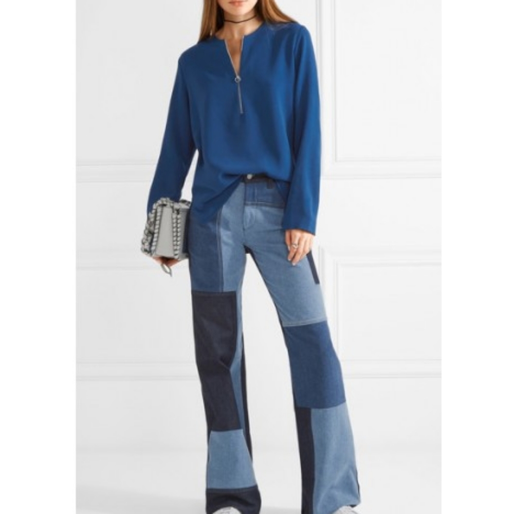 Stella McCartney Blue Long-Sleeve V-Neck Blouse